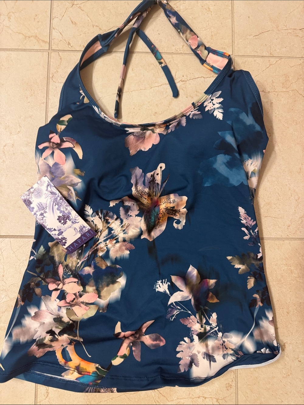 Blue Floral Halter swim Tank Top